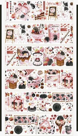 【8628】海外　マステ　5m巻売り　PETカッティング　猫　パン　アイス 8628】海外 マステ 5m巻売り PETカッティング 猫 パン アイス